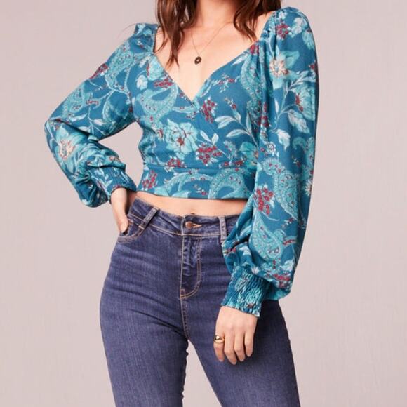 NWT Band of the Free Sybille Floral Crossover Crop Top Sz. XS [2] Deep Teal - Picture 4 of 10